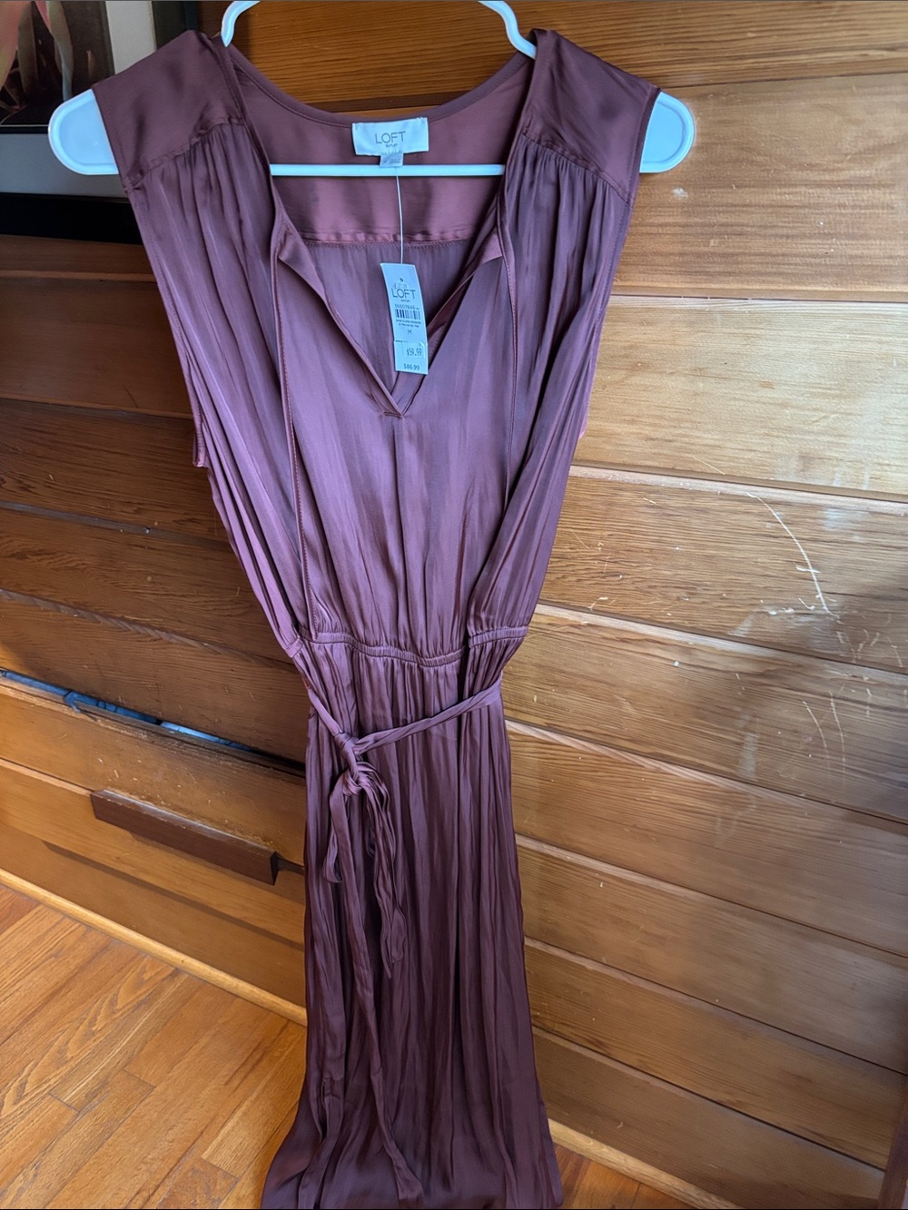 LOFT Sleeveless V-Neck Belted Maxi Dress in Mauve Plum